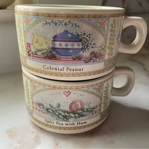 Charming vintage cross stitch design  Soup Mugs  - Set of 2